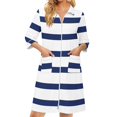 thumbnail image 3 of Zipper Lightweight Robes for Women 3/4 Length Sleeve Summer Housecoats for Women Zipper Front Knee Length Striped Loose Fit Sleepwear Nightgown with Pockets Blue XXXL, 3 of 8