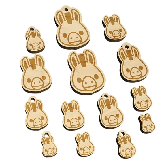 Witty Donkey Mule Head Wood Mini Charms Shapes DIY Craft Jewelry - With Hole - 14mm (26pcs)