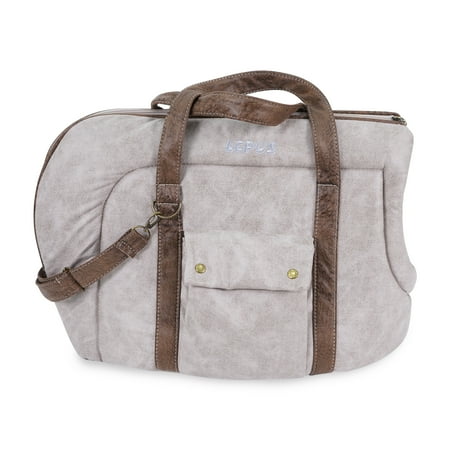 Small Pet Carrier for Small Dogs and Cats - Washable Semi-Open Pet Travel Tote Bag - Adjustable Strap Pet Carrier for Cat Travel Bag - 9.8 x 15.7 x 13 Inch - Beige-Brown