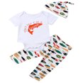 thumbnail image 1 of 3PCS Newborn Baby Boy Fish Printed Short Sleeve Romper Printed Long Pants Sets Multicolor 0-3 Months, 1 of 9