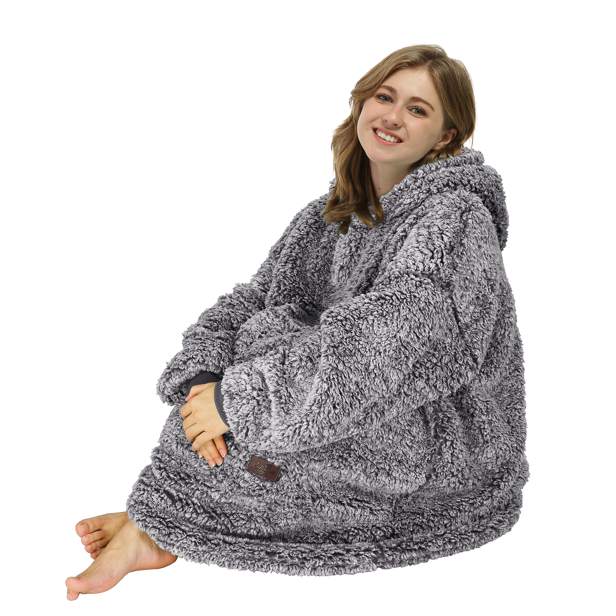 Catalonia Oversized Blanket Hoodie Sweatshirt, Wearable Sherpa Lounging Pullover for Adults Women Men