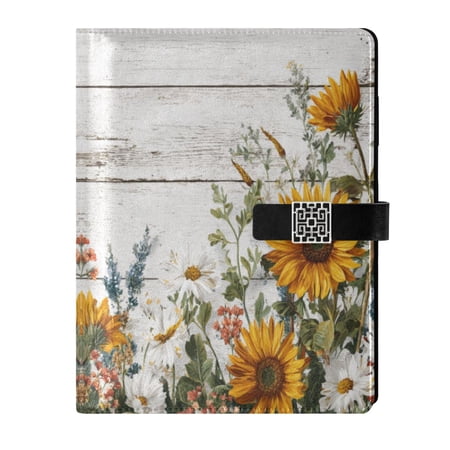 Leather Planner Leather Notebook Notebook Journal Binder Design Pen Pocket Design Convenient for Storage Beautiful Yellow Chrysanthemum
