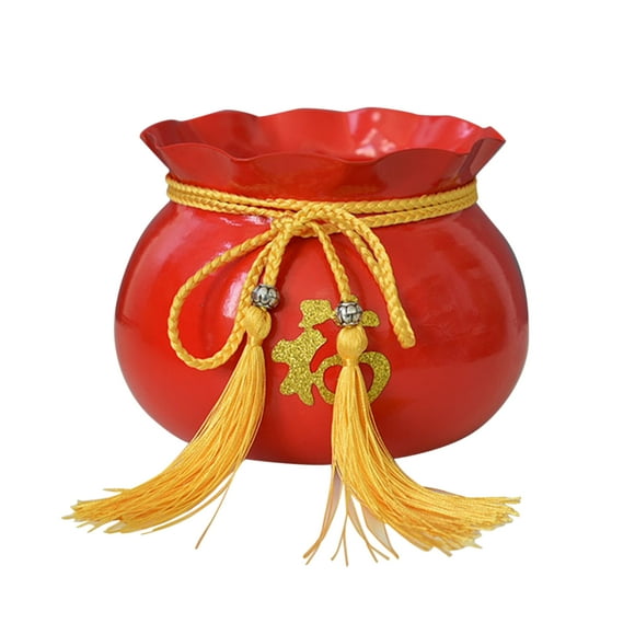 Yoone Beautiful Lucky Bag Shape Arranging Flower Bucket New Year Style Decorative Metal Artificial Flower Bucket for Spring Festival