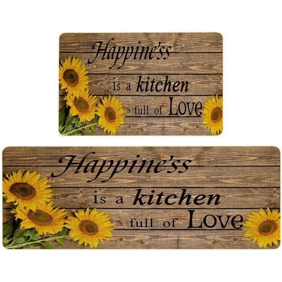 Sunflower Kitchen Rugs Sets 2 Piece Kitchen Mats for Floor Absorbent Doormat Non-Slip Rubber Backing Area Rugs Washable Carpet for Kitchen Floor Home,Office,Sink,Laundry 17"X47" 17"X27"