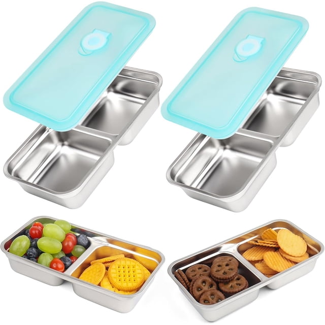 2 Recipientes para aperitivos de acero inoxidable, Reutilizables para aperitivos con tapas, contenedores de doble, contenedor hermético de almacenamiento de alimentos