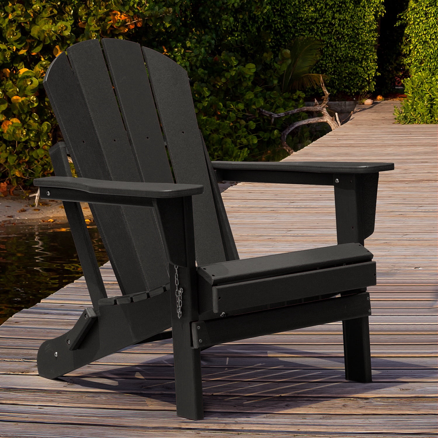 Lacoo Folding Adirondack Chair All Weather Resistant Resin Outdoor Patio Chair, Black