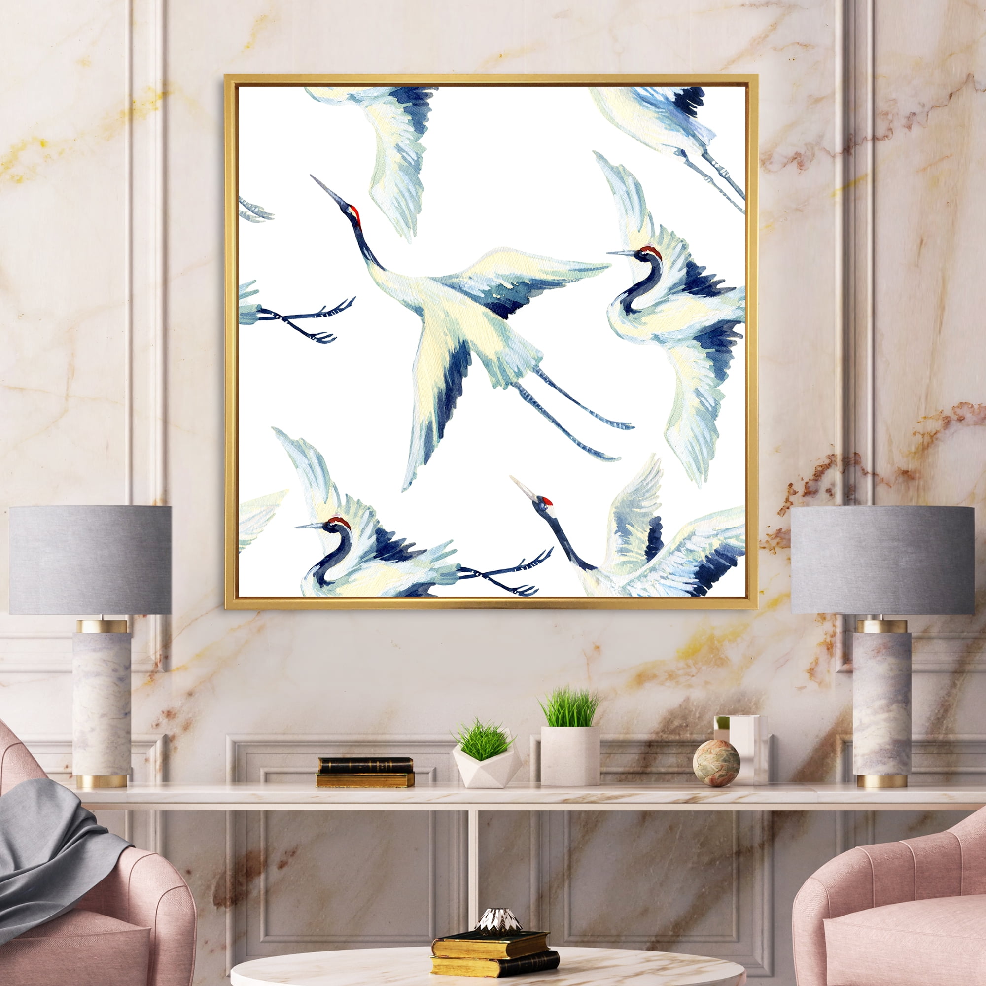 Designart 'Asian Crane Bird Impression I' Traditional Framed Canvas Wall Art Print