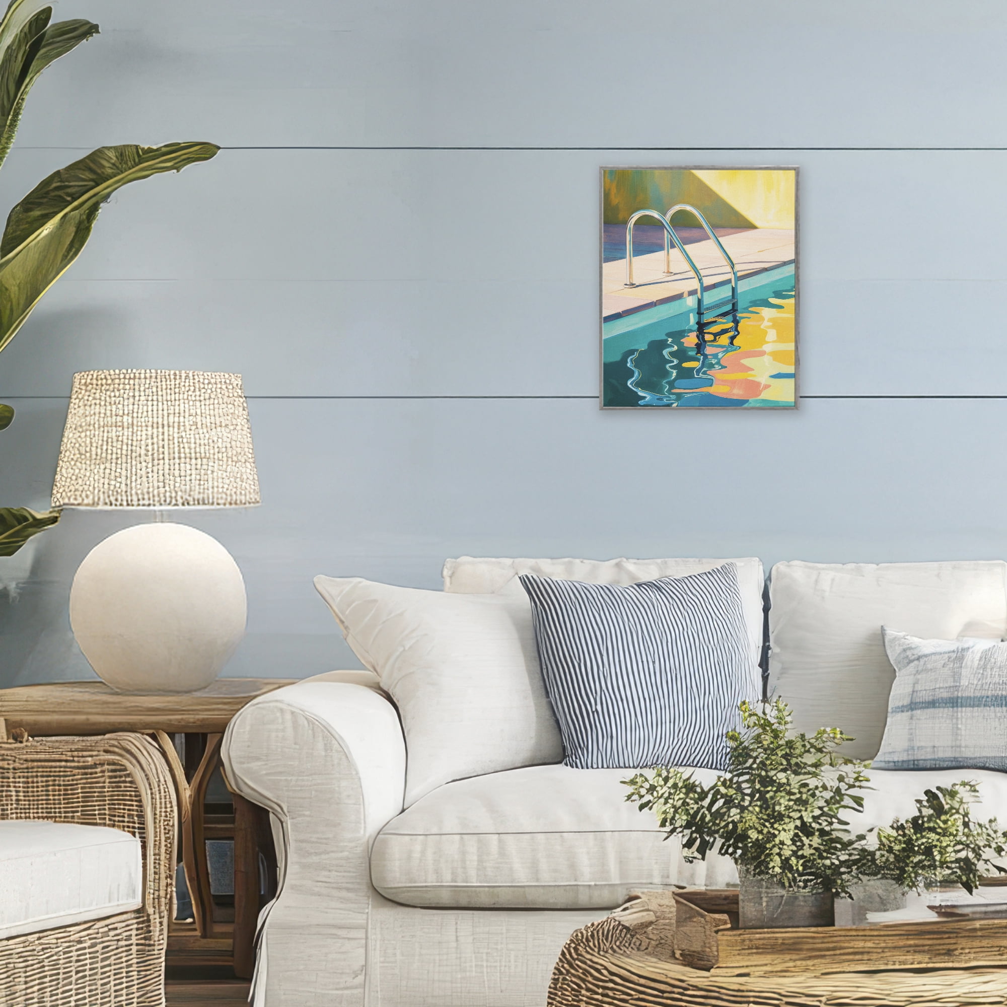 Stupell Industries Pool Ladder At Sunset Gray Framed Giclee Art, design by Andreas Magnusson