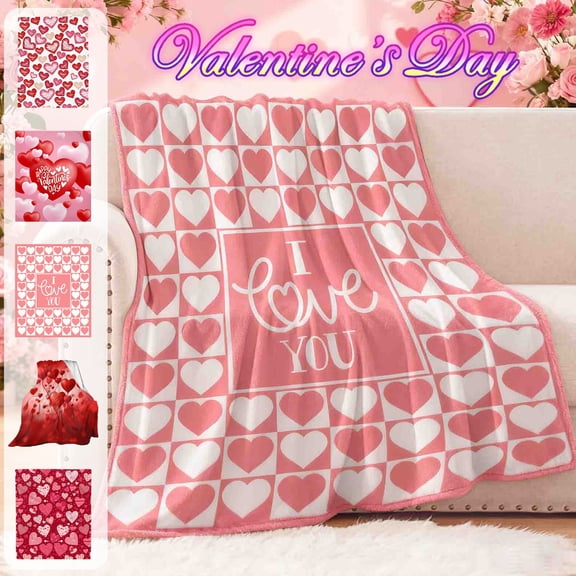 KOYPTL Valentine Throw Blanket Love Hearts Fuzzy Blanket 51.18 x 39.37 Inch Romantic Romance Sweet Flannel Blanket for Home Chair Sofa Bed Couch