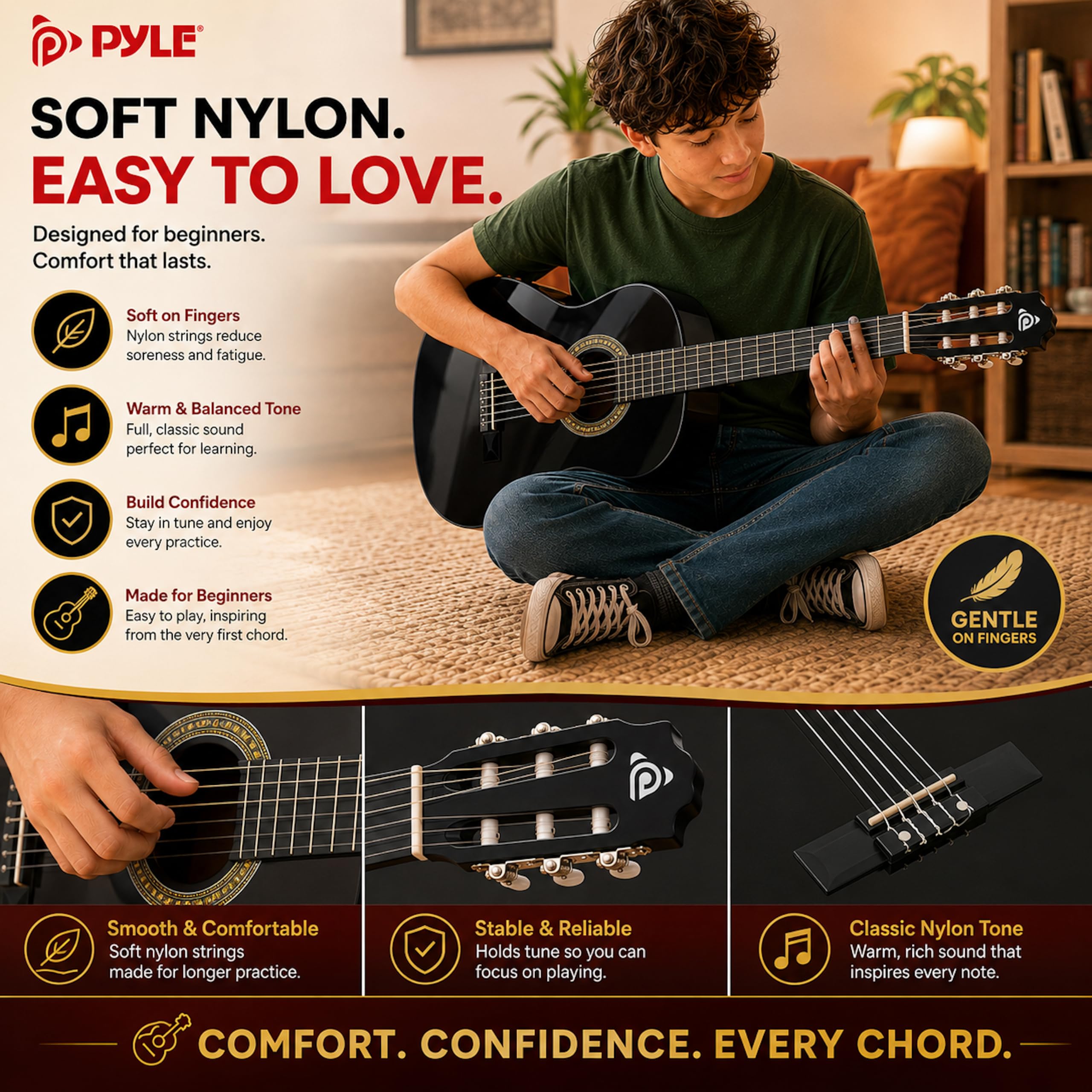 Pyle 30in Classical Acoustic Guitar Beginner Kit Black photo 4