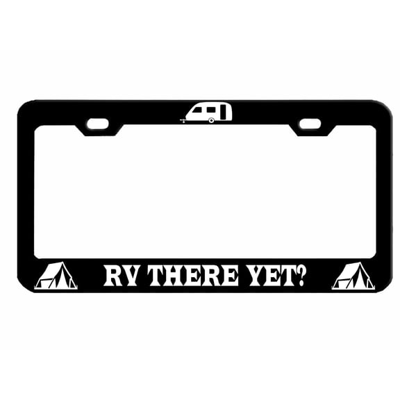 RV There Yet Mountain Trailer Forest Style Metal License Plate Frame Personalized/Car Accessories Car Tag Holder Cover (Black/White)