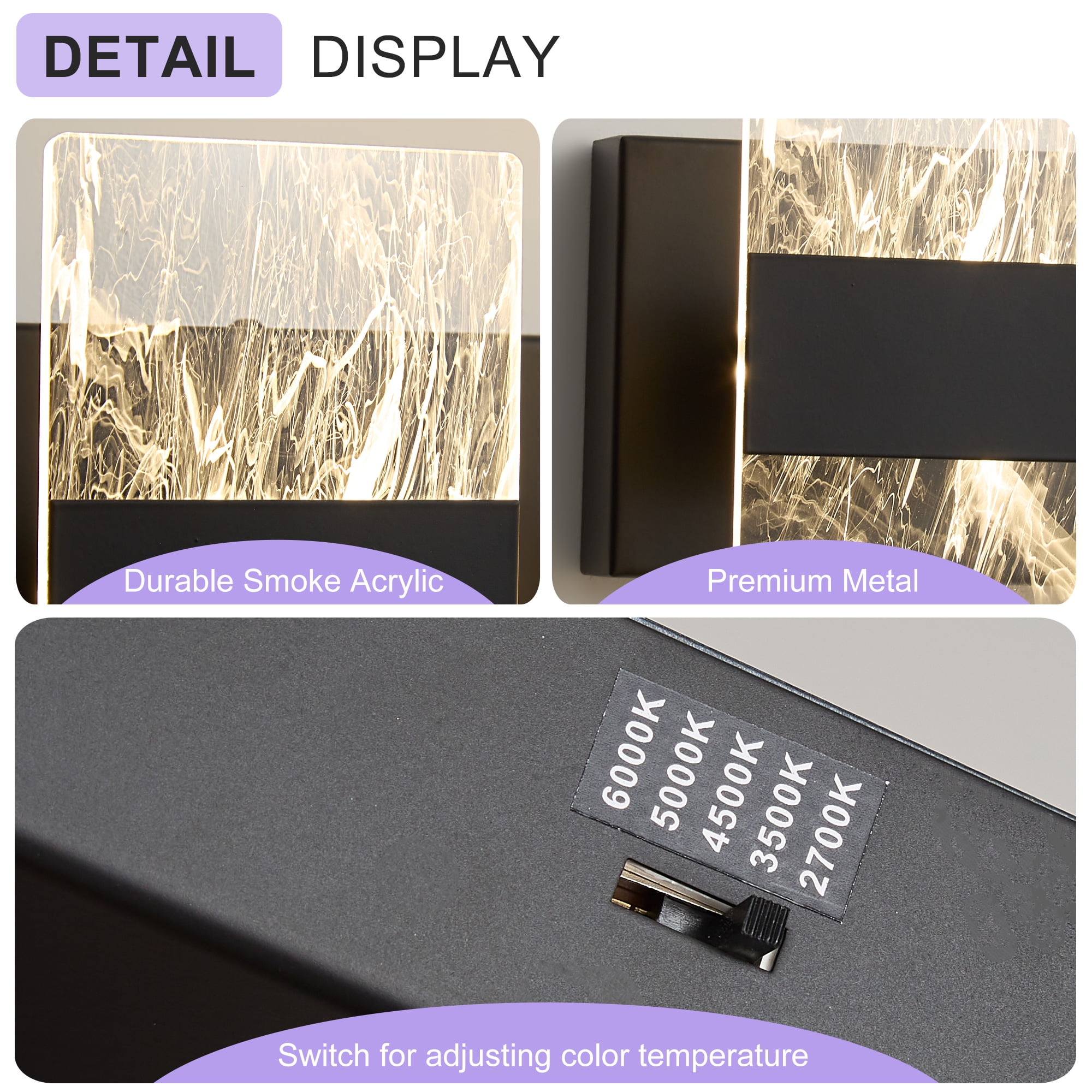 Deyidn 3-Light Black Dimmable LED Bathroom Vanity Light, 16.54 Inch Modern Wall Mirror Light for Vanity Mirror and Powder Room