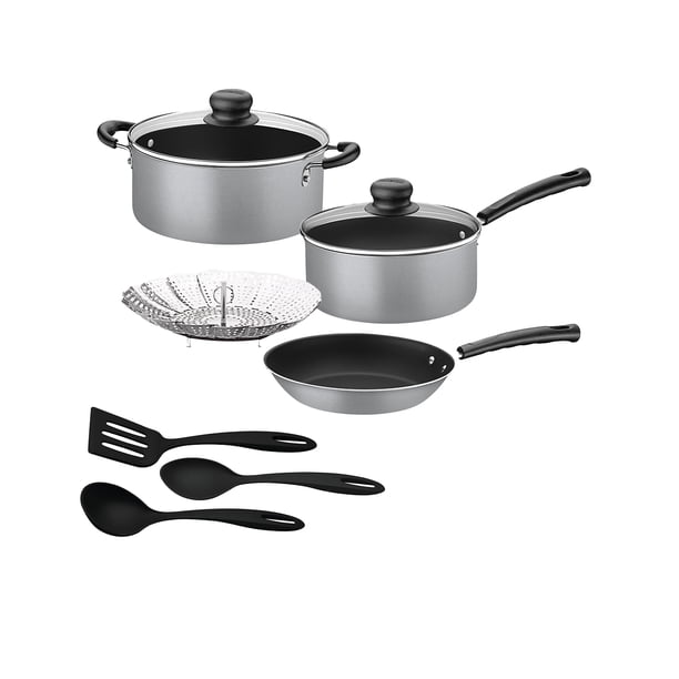 Batería de Cocina Tramontina Primaware 9 piezas en Aluminio Antiadherente Starflon Max con Vaporera Gris
