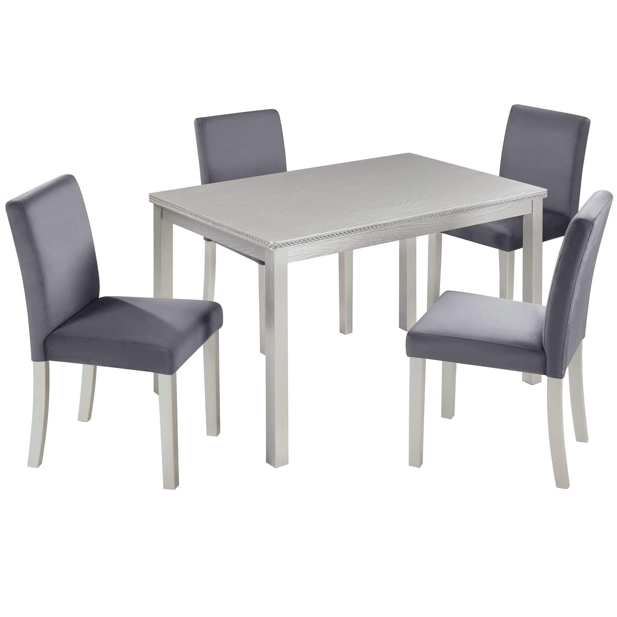 MAYEERTY 5-Piece Wooden Dining Table Set with 4 Upholstered Chairs for Kitchen Dining Room, Silver Grey