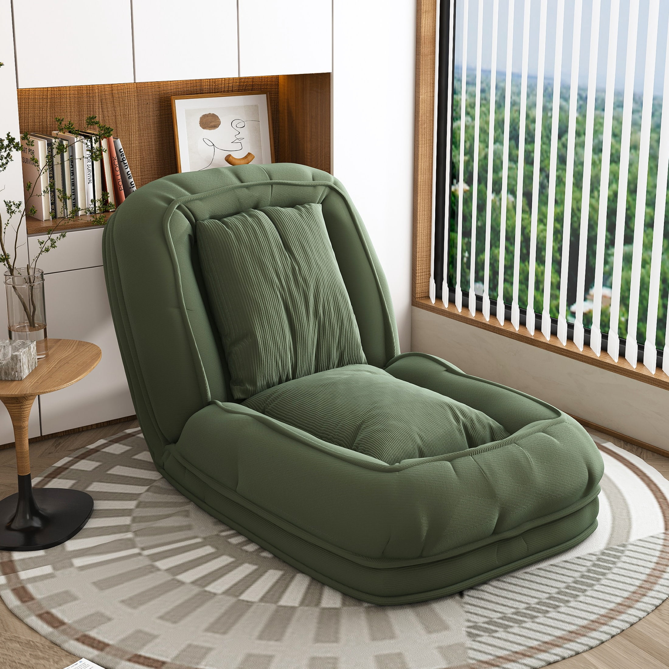 Noble House Adjustable Floor Sofa Bed with 5 Reclining Positions and 2 Pillows, Green