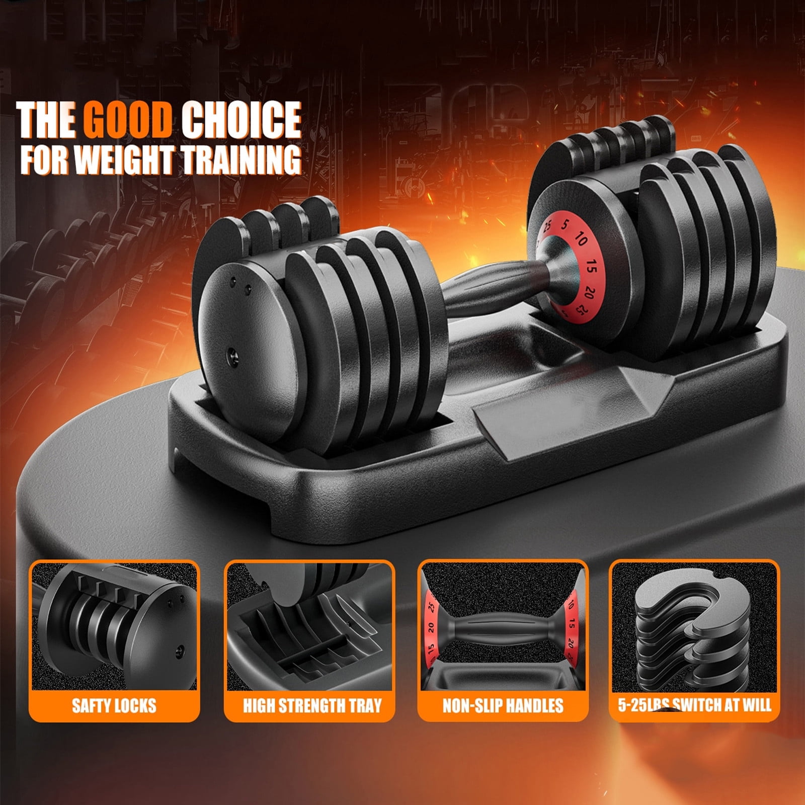 LWVITH 5 in 1 Adjustable Dumbbells Set, 5-25LB 5Levels 1 Hand Adjustable Weights Dumbbells Set with Rack, Dumbbell with Anti-Slip Texture Handle for Home Gym Suit both Men and Women,