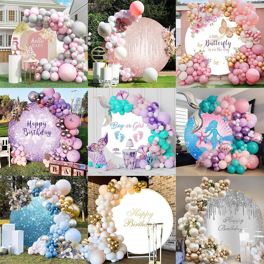 Circle 7.2ft Happy Birthday Party Banner Colorful Backdrop Yard Decoration for Boys Girls Background