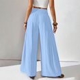 thumbnail image 6 of Women's High Waist Wide Leg Pants, Cotton Linen Flare Leg Palazzo Trousers with Pockets, Elastic Waist Casual Bell Bottom Pants for Daily Wear, Vacation and Boho Chic Outfits Blue XS, 6 of 7