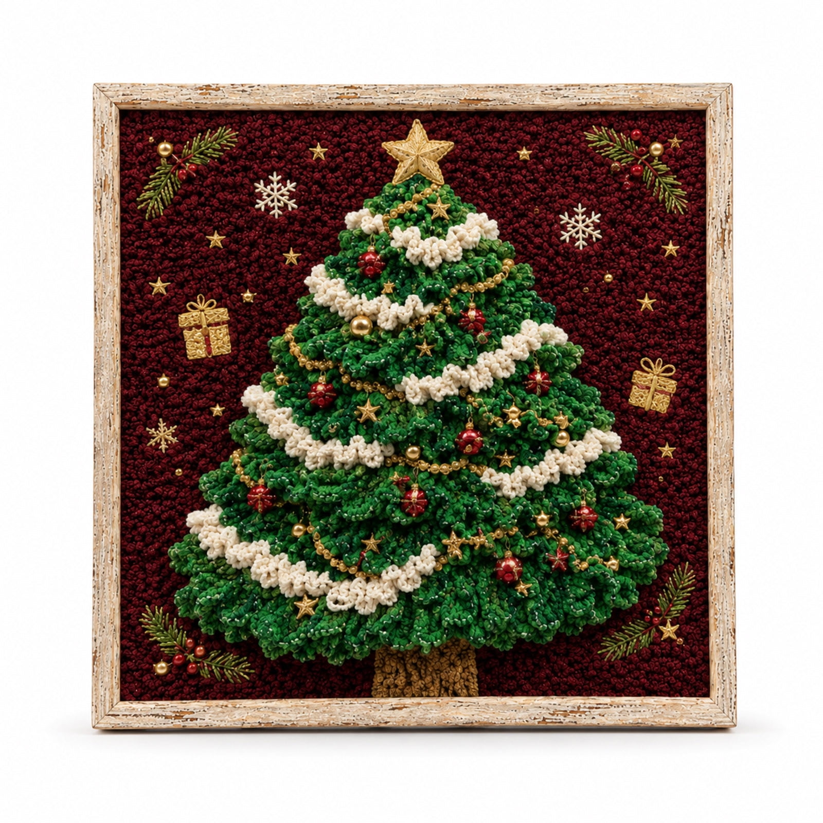 Punch Needle Craft Kit Christmas Tree Design Framed Yarn Wall Art DIY Activity Set Handmade Festive Room Decoration For Adults And Beginners Holiday Gift