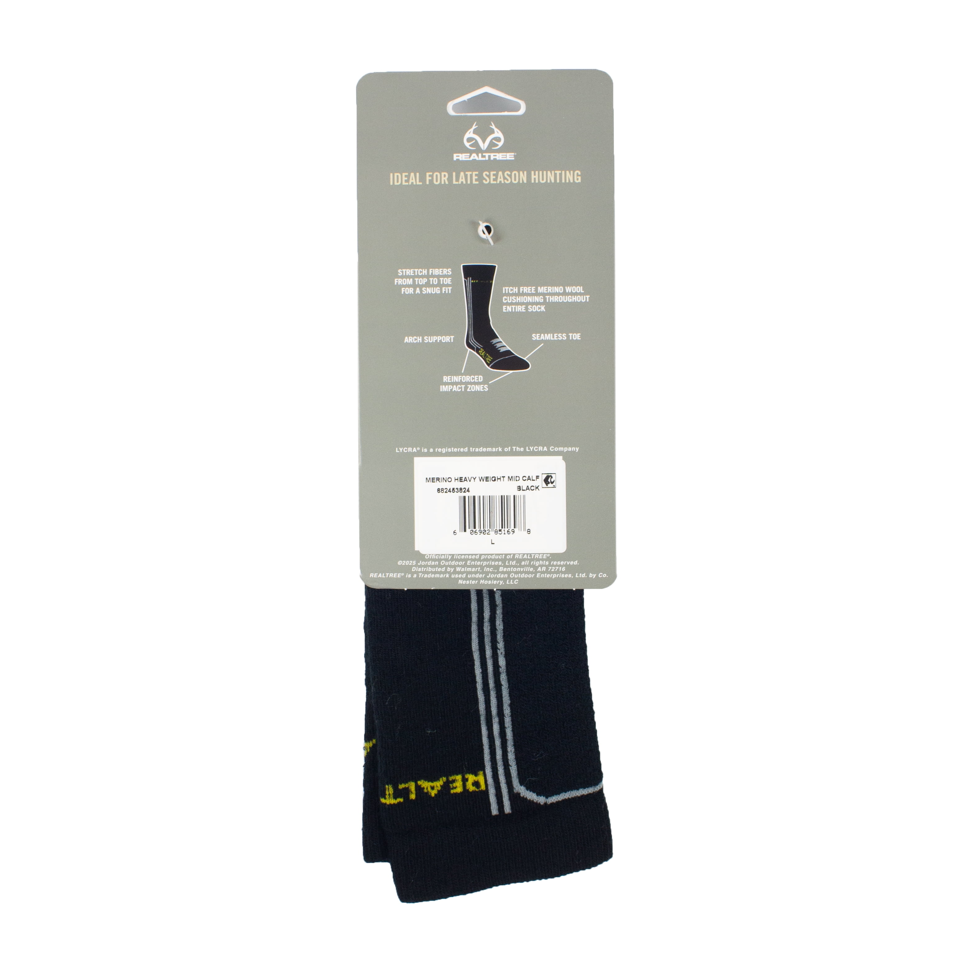 Realtree® Men's Merino Wool Heavyweight Crew Sock (Black, Large)