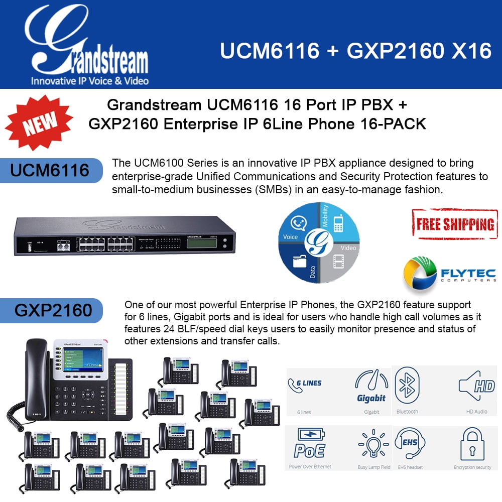 Grandstream Combo UCM6116 16 Port IP PBX DISCONTINUED 16x GXP2160  Enterprise IP 6Line Phone