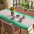 thumbnail image 3 of Green Stripes Table Cloths for 3 Foot Rectangle Tables, Light Pink Ombre Simple Abstract Lines Patio Waterproof Elastic Fitted Tablecloths, Washable Rectangular Table Cover for Camping, 3 of 8