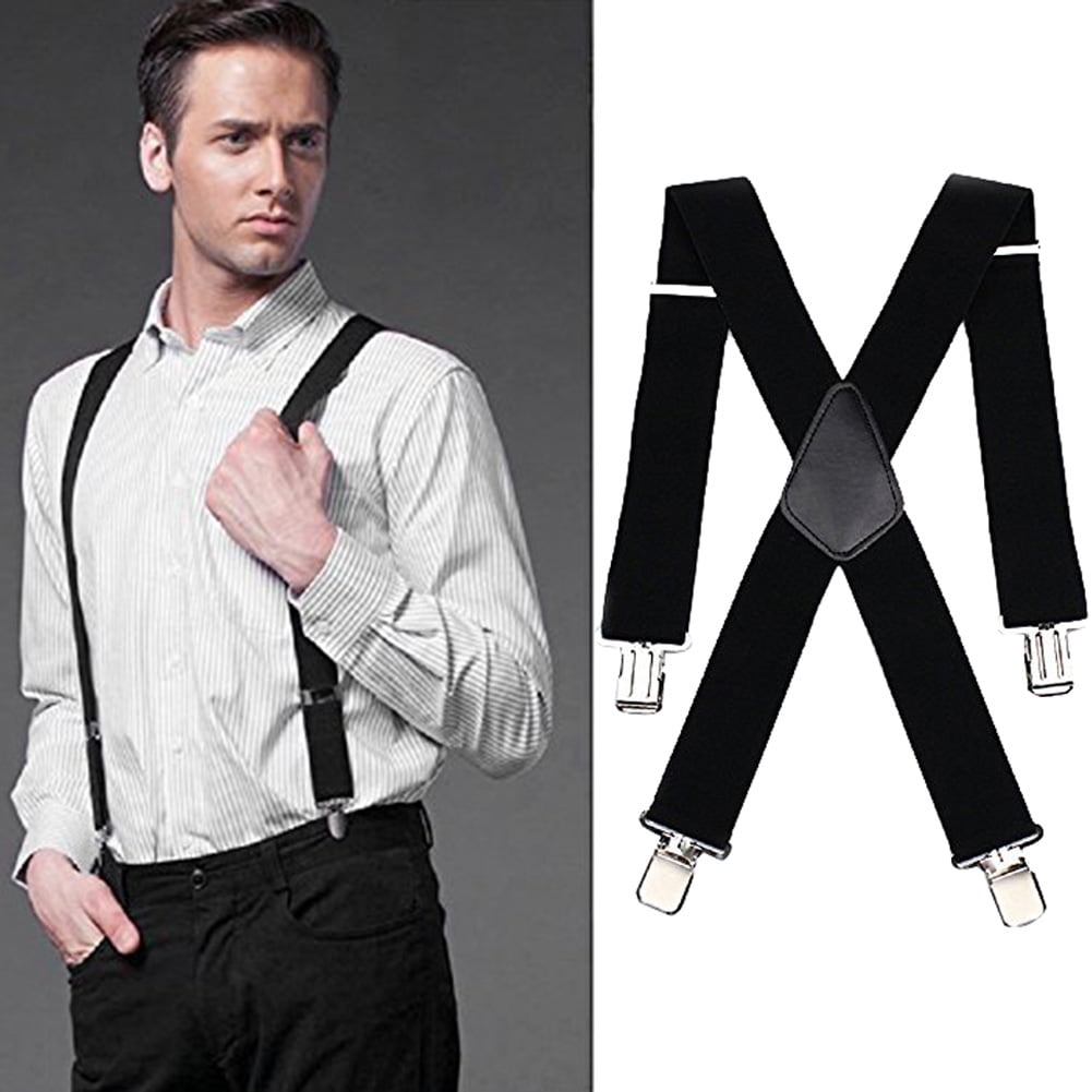 Mens Black 40mm Elasticated Plain Braces Adjustable Suspender 3 Clip UK Seller 