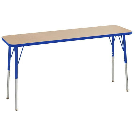 ECR4Kids 18in x 60in Rectangle Everyday T-Mold Adjustable Activity Table Maple/Blue/Blue - Standard Swivel