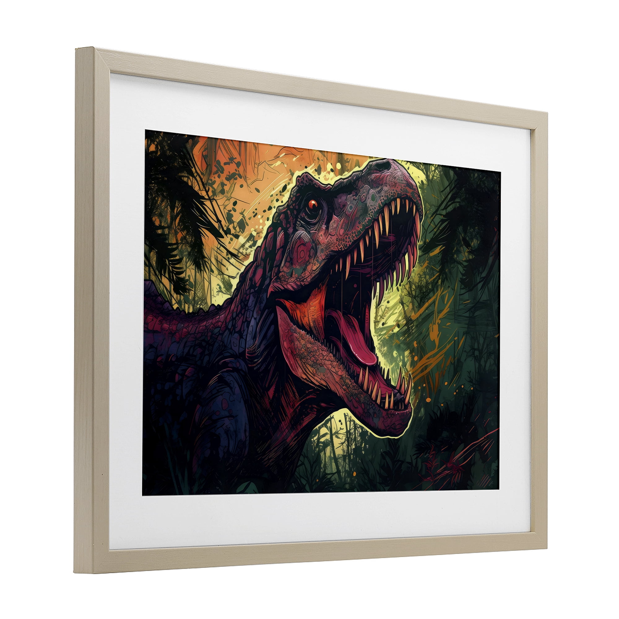 Stupell Industries Dark Roaring T-Rex Birch Framed Print Under Glass, design by Creative Studio