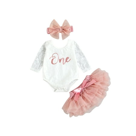 

Qtinghua Newborn Baby Girl 1st Birthday Outfits Long Sleeve Lace Romper Top Tutu Skirt with Headband 3Pcs Clothes Pink 2-2.5 Years