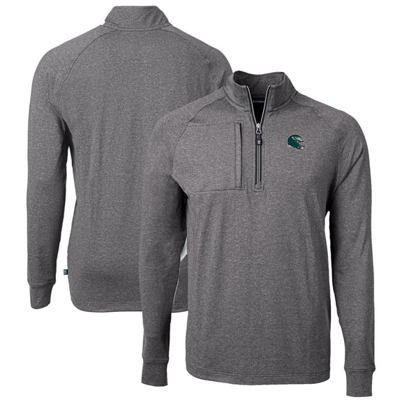 Men's Cutter & Buck Heather Black Philadelphia Eagles Big & Tall Adapt Eco Raglan Quarter-Zip Jacket