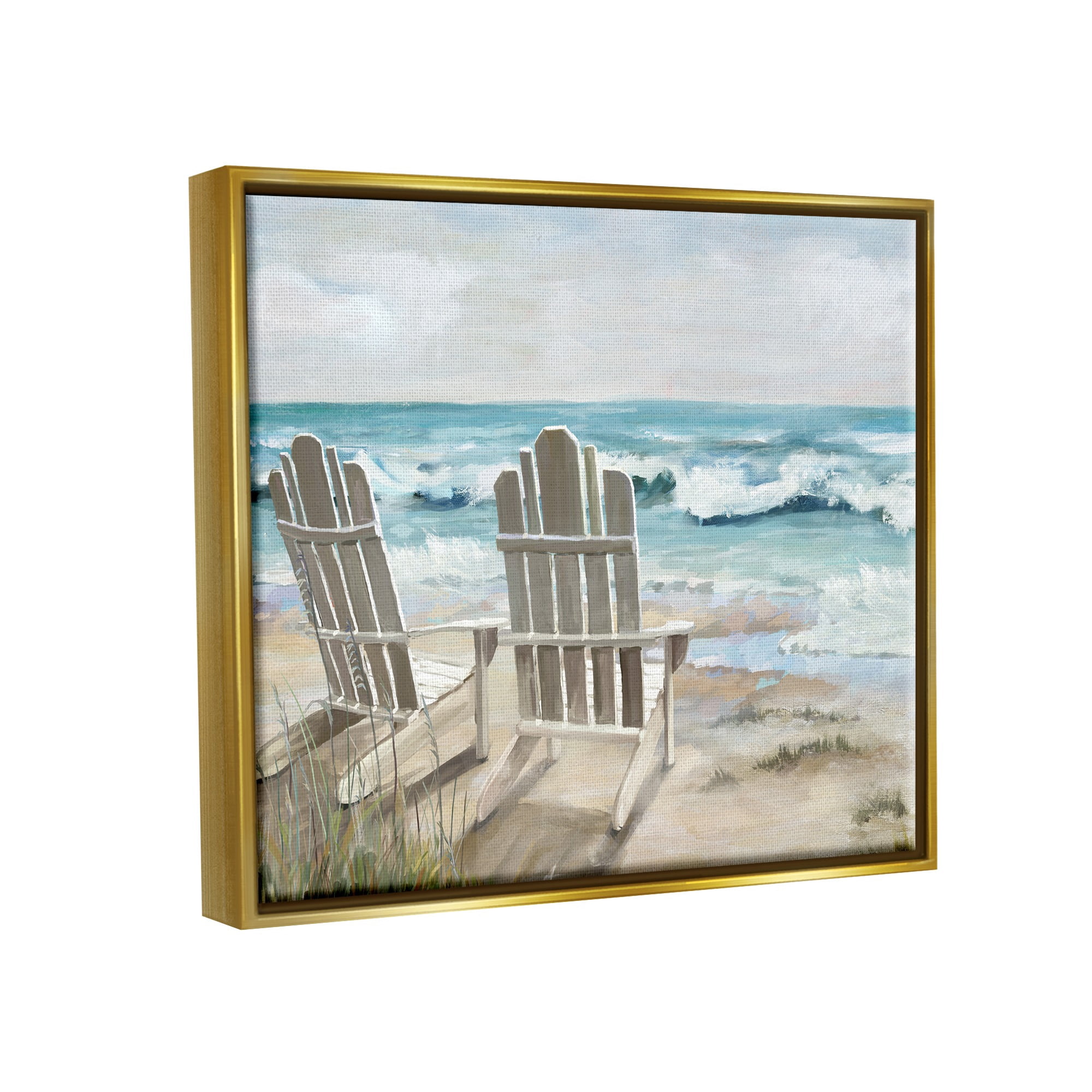 Stupell Industries Serene Beach Scene Landscape Painting Gold Floater Framed Canvas Art Print Wall Art, 21 x 17