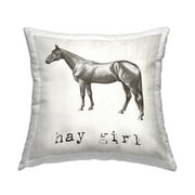 Stupell Industries Hay Girl Funny Horse Farmhouse Square Decorative Printed Throw Pillow, 18 x 18,