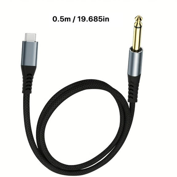 EBXYA KT02H20 Chip Type-C to 1/4" TRS Cable,0.5m Hi-Fi Audio Cable with Pure Copper Shielding & Cotton Braid,USB-C to 6.35mm Balanced Stereo Cable for Interface,Mixer,Studio (Gray Threaded Shell)
