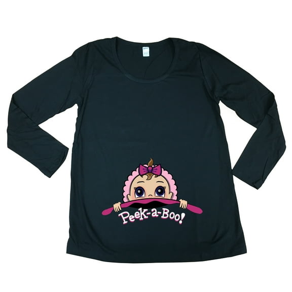 Long Sleeve Baby Girl Peek A Boo Cute Future Mom Mommy Maternity DT T-Shirt Tee