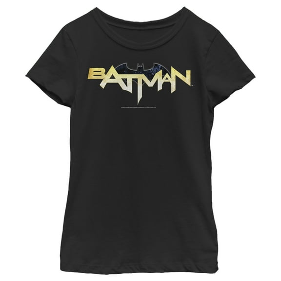 Girl's Batman Logo Messy Text Graphic Tee Black X Small