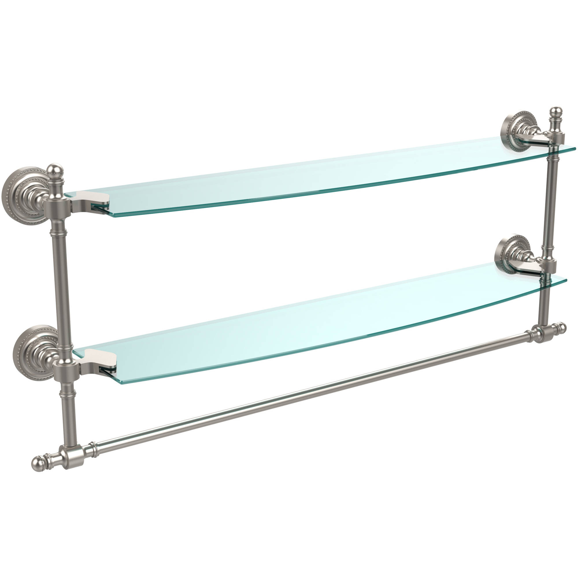 Retro Dot 24'' Two Tiered Glass Shelf with Towel Bar in Satin Nickel - image 1 of 2