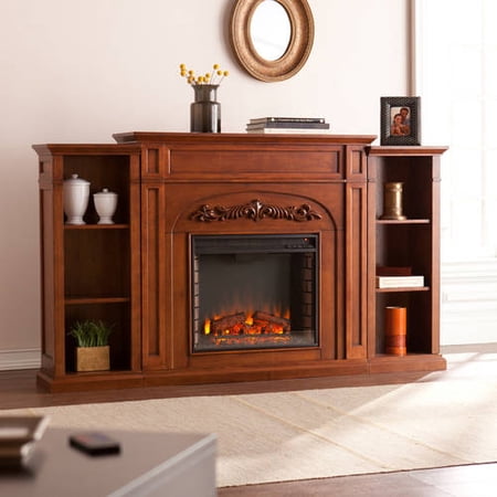 Lydia Electric Fireplace w\/Bookcases, Autumn Oak Lydia Electric Fireplace w\/Bookcases, Autumn Oak
