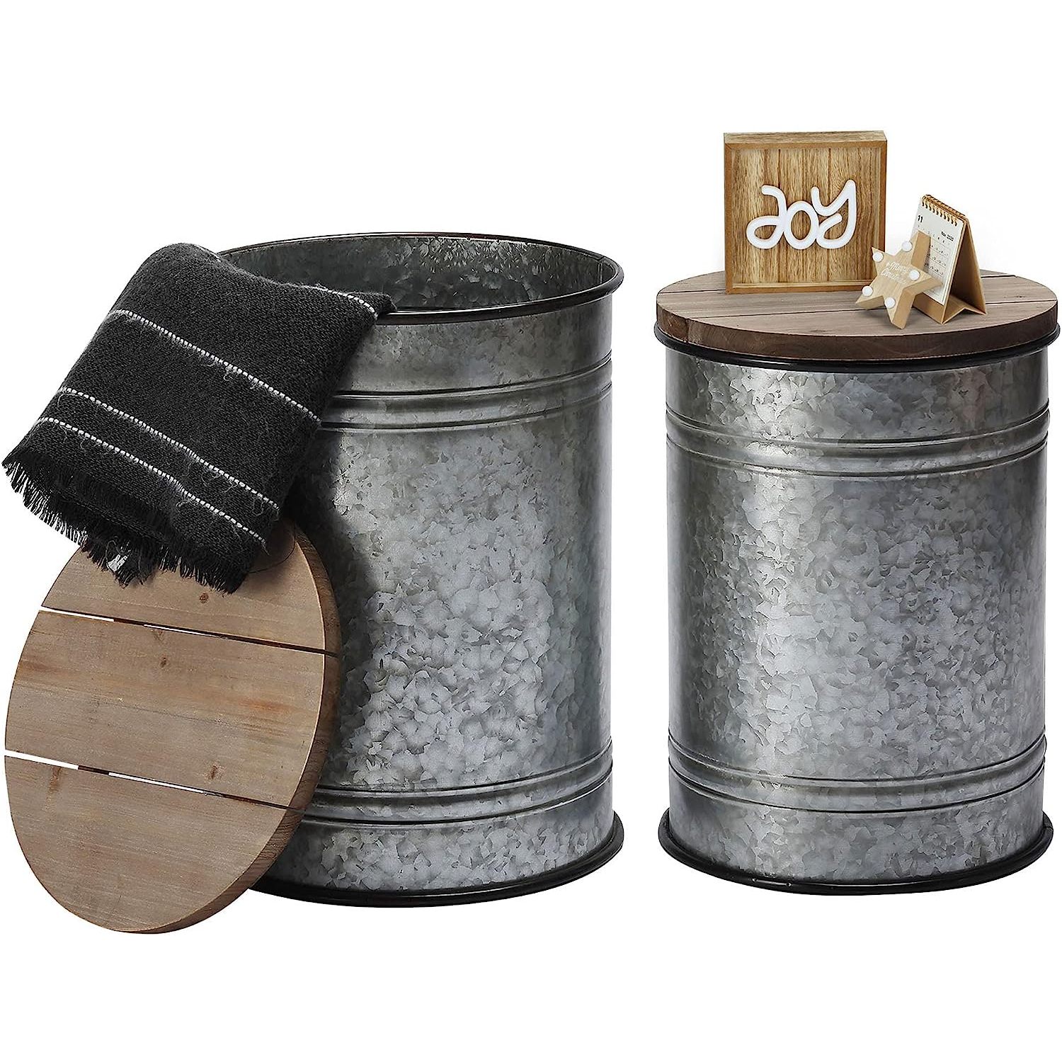 Rustic Storage Ottoman Seat Stool, Farmhouse Accent Side Table, Antique