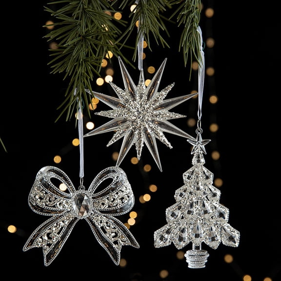 Rourlinge Christmas Crystal Pendant Acrylic Christmas Tree Hanging Ornament Holiday Party Home Decor Window Table Decoration Exquisite Gift