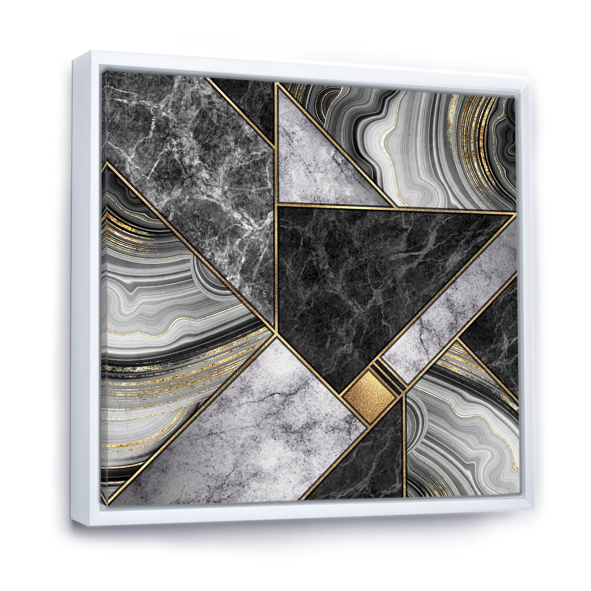 Touches Of Gold With Marble Granite Agate 16 in x 16 in Framed Painting Canvas Art Print, by Designart