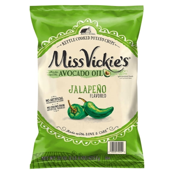 Miss Vickie's Kettle Cooked Potato Chips, Jalapeno, 22 Ounce