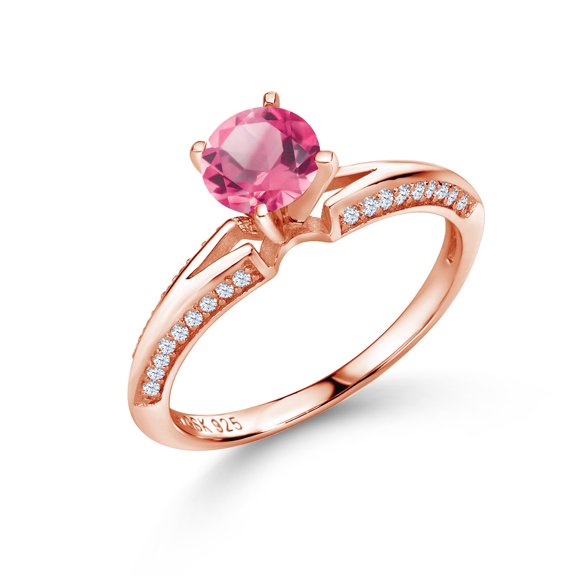 Gem Stone King 2.08 Ct Round Pink Mystic Topaz 18K Rose Gold Plated Silver Ring (Size 7)