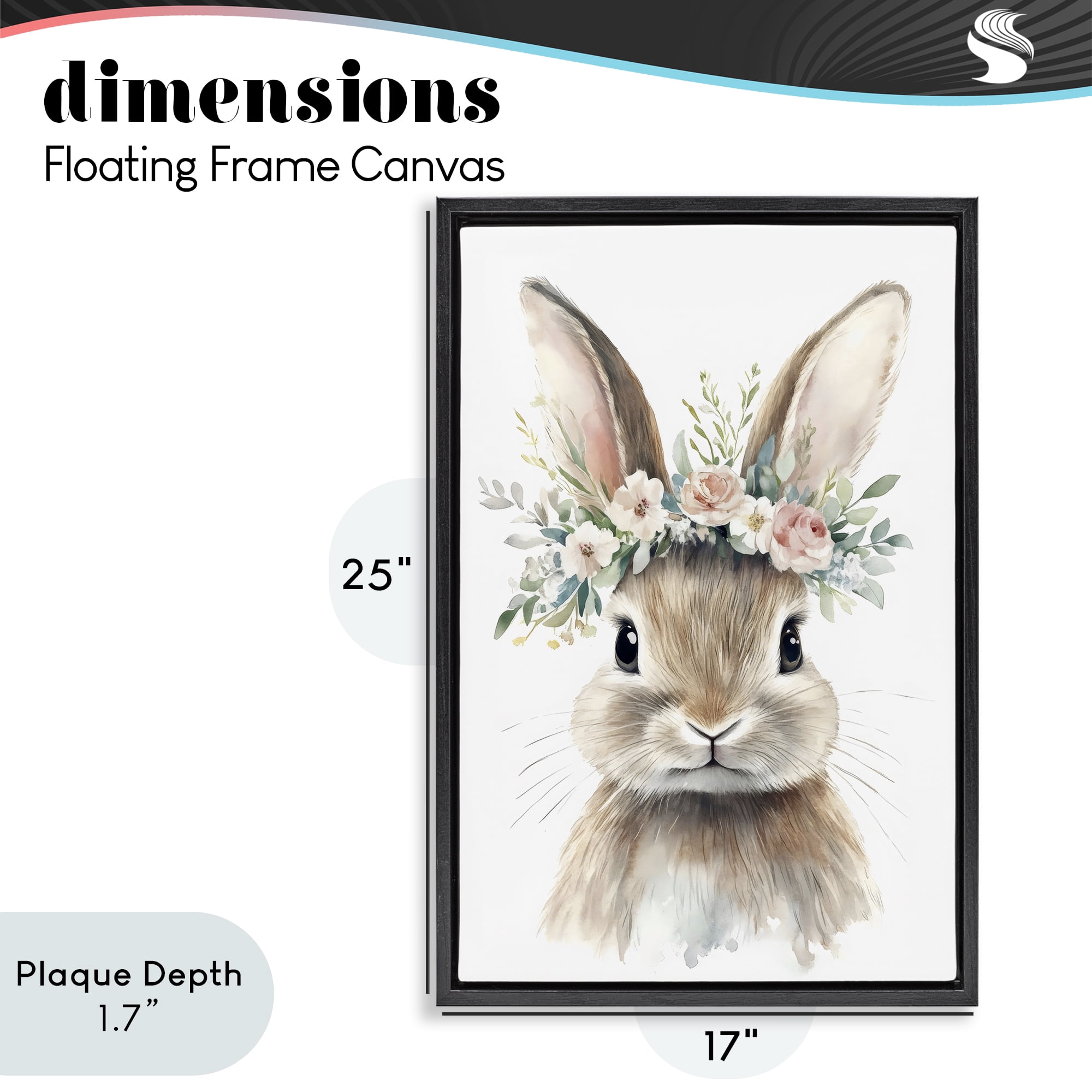 Stupell Industries Flower Adorned Baby Rabbit Black Framed Floater Canvas Wall Art, design by Creative Studio
