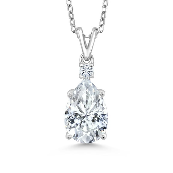 Gem Stone King 925 Sterling Silver Pendant with Chain Set with Pear Shape Moissanite (3.13 Cttw)