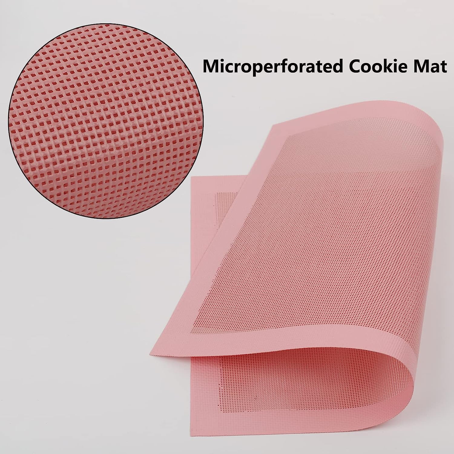 Perforated , 2 PCS Pink Eclair Silicone Mat for Half Sheet, Non-Stick Reusable Oven Liners for Making Bread/Pizza/Pastry/Cookie 11 5/8" x 16 1/2", Sakura Pink