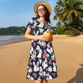 thumbnail image 4 of Naloa Rabbit And Rose Print Womens Summer A-Line Dress with Pockets,Short Sleeve Dresses,Flowy Beach Swing Dress for Vacation Travel, 4 of 6