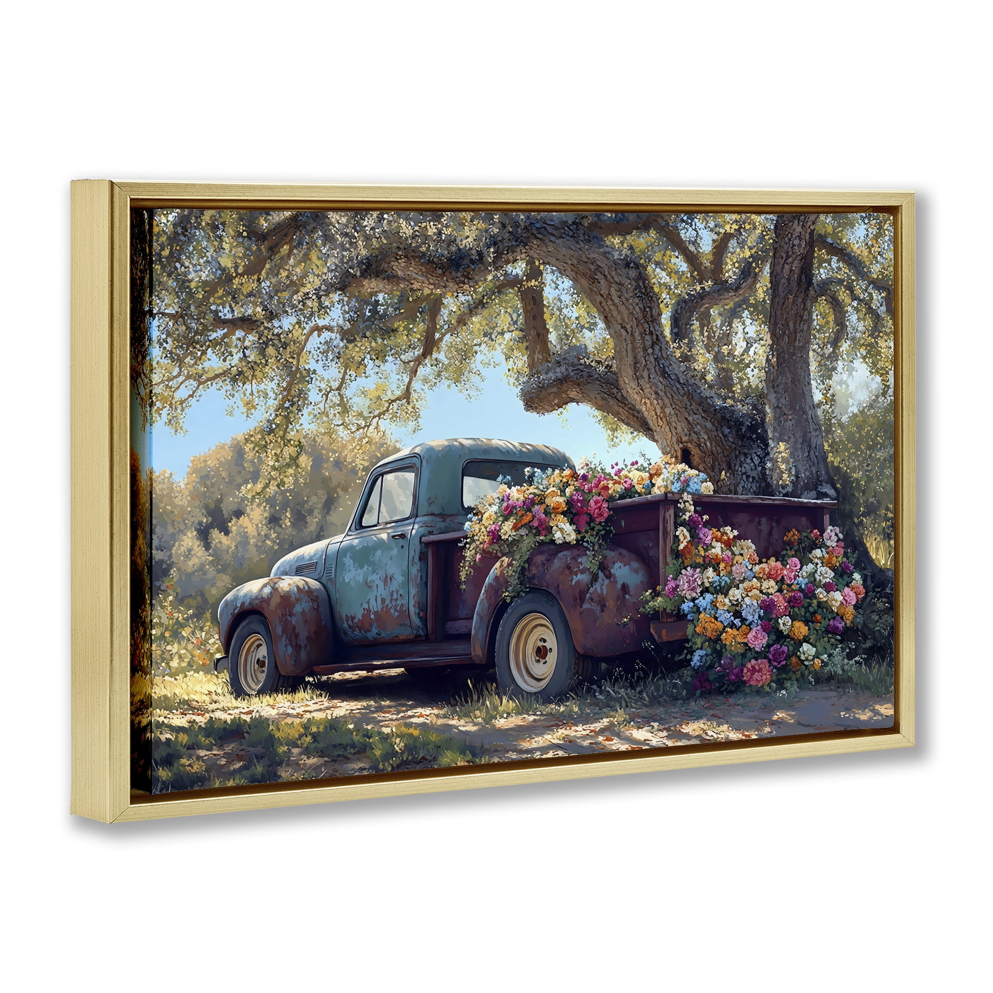 Stupell Industries Repurposed Truck Filled with Flowers Gold Framed Floater Canvas Wall Art, design by Franklyn Gregory