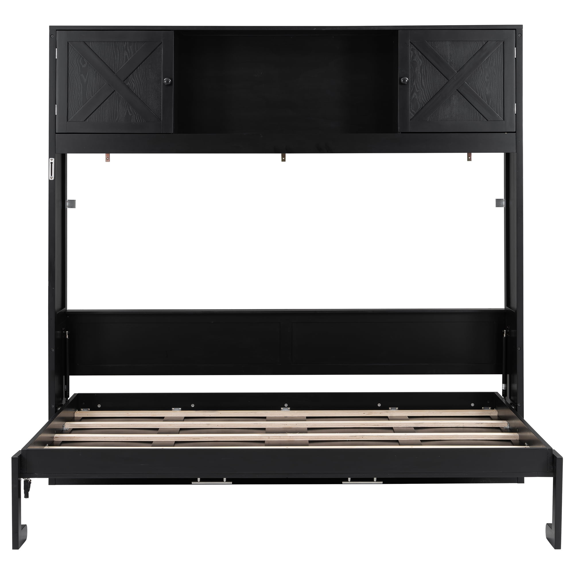 Euroco Full Size Murphy Bed with Cabinet, Storage Wall Bed for Guest Room, Black