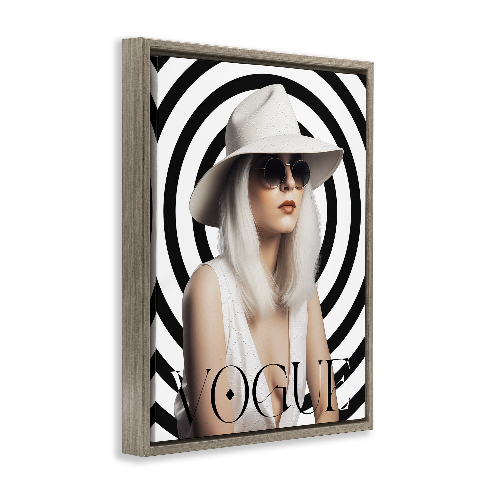 Stupell Industries Mod Girl Portrait Fashion Painting Brown Floater Framed Canvas Art Print Wall Art, 17 x 21